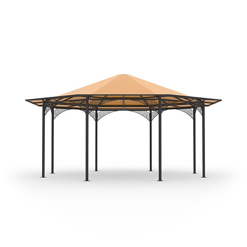 Kiosco estructural moderno con techo piramidal metálico modelo villahermosa vista frontal